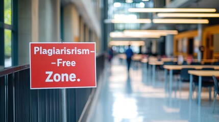 A poster promoting academic integrity with phrases like "Plagiarism-Free Zone."