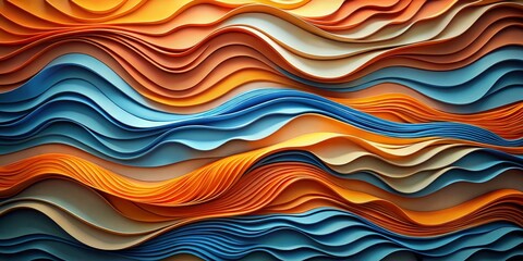 Obraz premium Layered Wave Abstract Blue, Orange, and Beige Curves