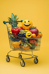 A trolley with its bell jingling, carrying smiling groceries in its basket