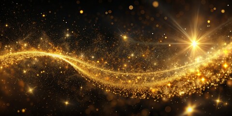 Golden Stardust Wave Celestial Composition with Bright Bokeh and Glowing Particles