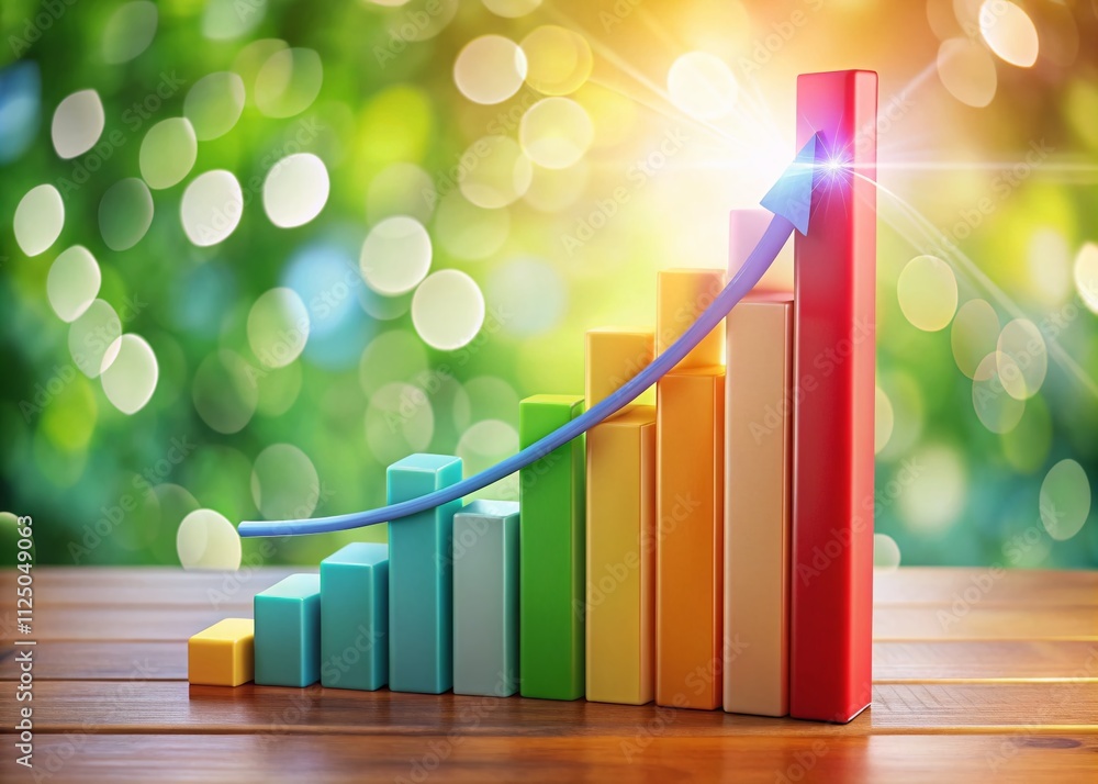 Poster colorful cartoon growth bar graph illustration representing business expansion and success in a play