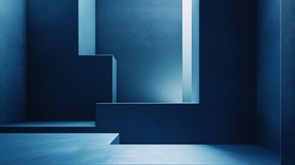 Light entering modern empty room with geometric shapes and concrete walls