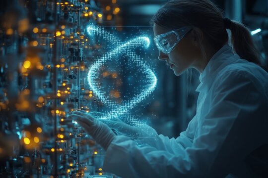 Scientist working on DNA sequencing in a laboratory environment