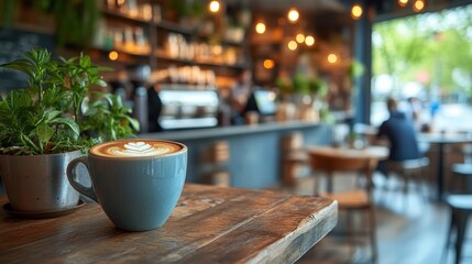 A Latte Art Coffee In A Cozy Cafe Setting
