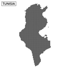 Outline of Tunisia depicted in dotted style with abstract elements in the background