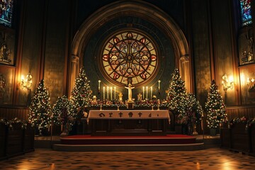 Fototapeta premium Holiday Service Background with Religious Symbols and Festive Decor