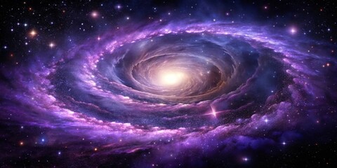 Obraz premium Cosmic Swirl Purple Nebula, Spiral Composition, Celestial Concept