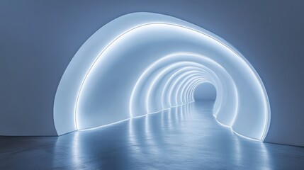 Obraz premium Abstract Futuristic Tunnel Illuminated With Blue Neon Lights