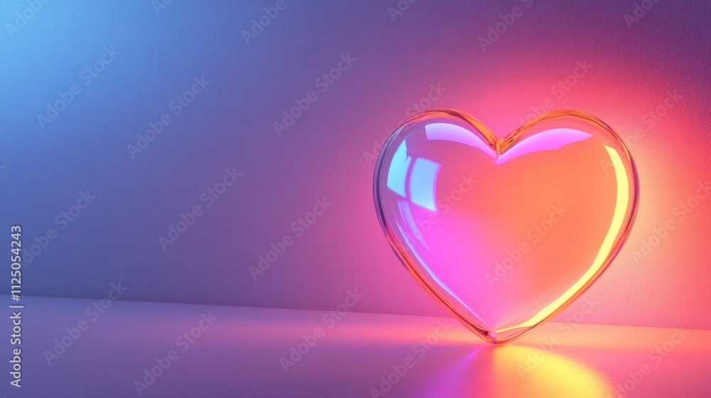 Poster glowing heart shape with colorful light on soft background