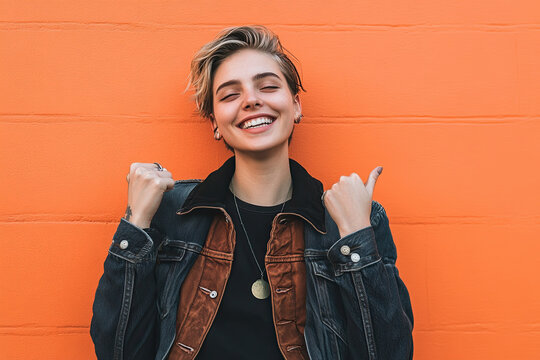 Non-binary individual using sign language to express identity and connect with others