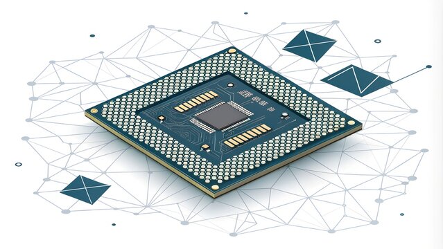 デジタルアートで表現された、コンピュータの核心を担うCPU