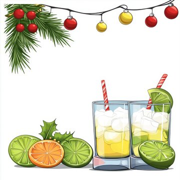  Dos vasos de c&oacute;ctel con limas y decoraciones navide&ntilde;as.
