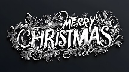 The Phrase "Merry Christmas", with Ornaments and Flowers, Abstract Image, Texture, Pattern Background, Wallpaper, Cover and Screen for Smartphone, PC, Laptop, 9:16 and 16:9 Format