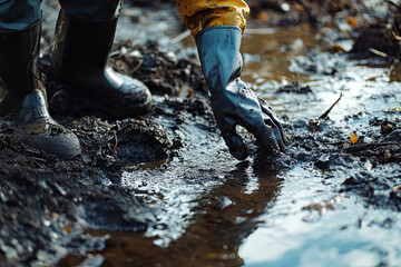 Volunteer cleaning up a polluted river, highlighting conservation and cleanup efforts