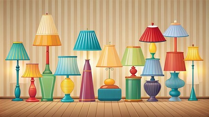 Colorful Lamp Set with Unique Lampshades for Home Decor and Interior Design Inspiration in a Bright and Cheerful Setting with Ample Copy Space for Text Overlay