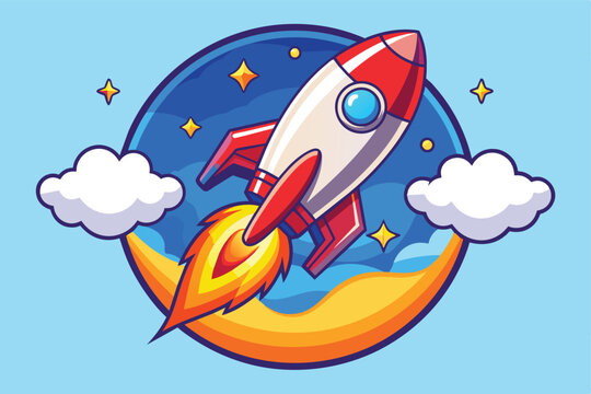 Fototapeta cartoon rocket, space rocket launch. vector design illustration