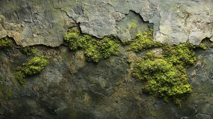 Moss Growing On A Cracked Stone Wall