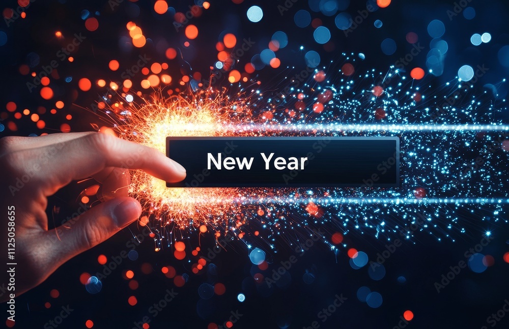 Poster the concept of progress and transition from 2024 to 2025 involves a person pointing to a loading bar
