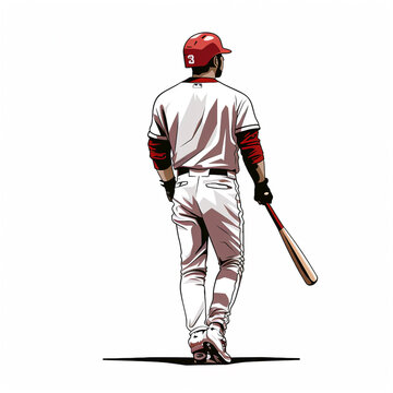Illustration of a back view of a baseball player with a white background.