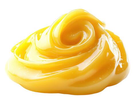 Delicious yellow mustard swirl, isolated on a white background.