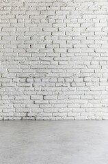 White brick wall with gray concrete floor background