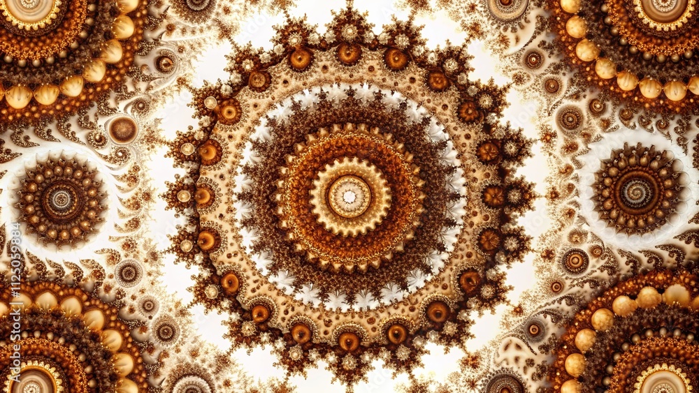Poster colorful round fractal patterns on white background for vibrant textured designs and artistic applic