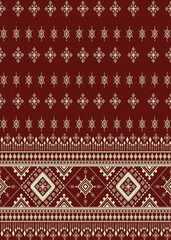 Large-scale Red and Gold Thai Silk Pattern with Diamond and Square Motifs