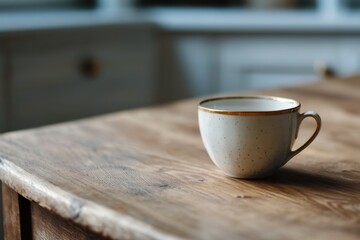 Minimalist coffee cup on wooden table in cozy atmosphere