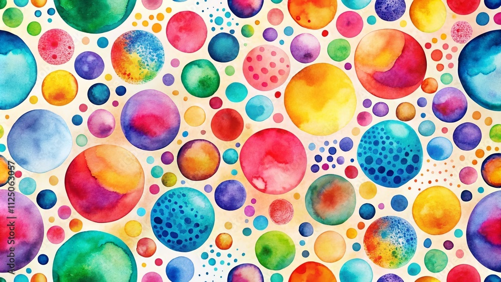 Poster colorful watercolor abstract geometric pattern featuring circles, blobs, and dots perfect for wallpa