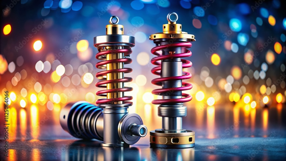 Poster Comparing New and Old Shock Absorber Anthers and Bump Stops with Bokeh Effect for Automotive Engineering Insights and Performance Analysis
