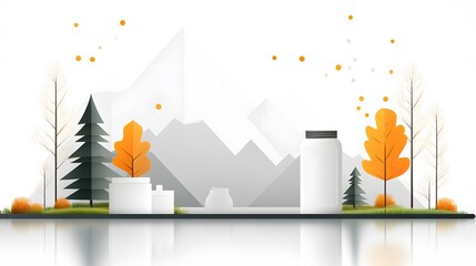 Flat vector illustration of a polluted lake with toxic chemicals floating on the surface