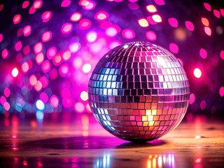 Fototapeta premium A striking disco ball catches the light, casting colorful reflections across the dance floor, creating a lively and festive ambiance at a night event filled with joy
