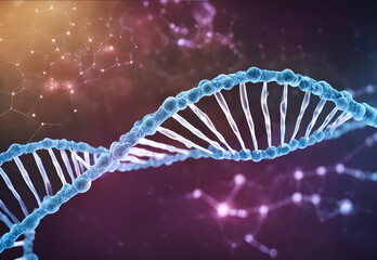 dna helix intertwined with futuristic digital elements in a glowing science-inspired setting