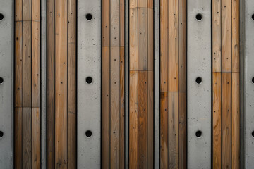 Fototapeta premium Textured wooden panels and concrete wall create striking contrast, showcasing natural wood tones and industrial elements. This design evokes modern aesthetic
