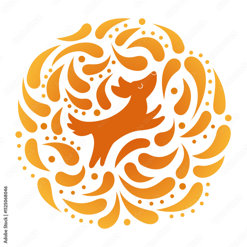 Aufkleber dog icon in a round frame with dynamic drops. isolated on white background. vector illustration.