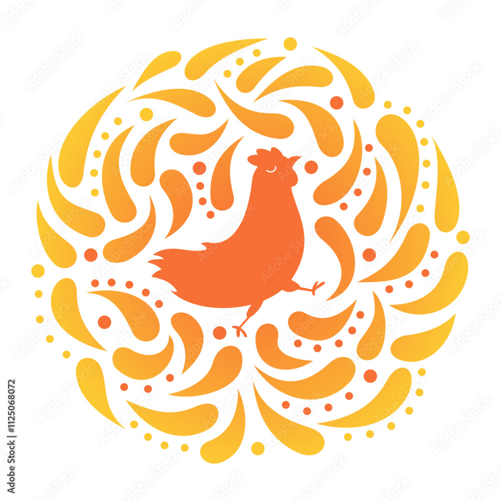 Aufkleber chicken icon in a round frame with dynamic drops. isolated on white background. vector illustration.
