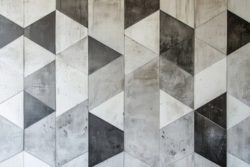 Geometric wall design featuring hexagonal tiles in black and white tones, creating modern and stylish aesthetic. interplay of textures adds depth and interest to space