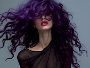 Fototapeta premium a close-up portrait of a woman with an intense gaze framed by wild dark curls in dramatic light