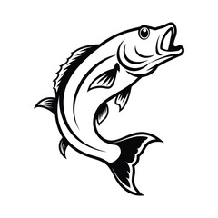 Fish vector art Solid Black color Isolated on a white background