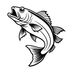 Fototapeta premium Fish vector art Solid Black color Isolated on a white background