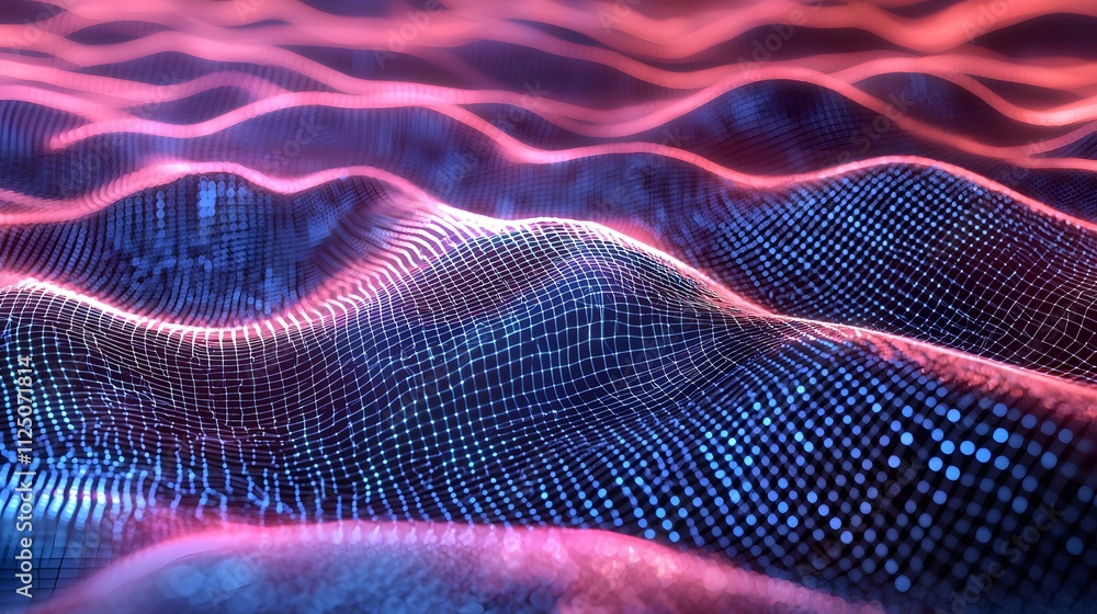Aufkleber A futuristic grid design with glowing interwoven lines forming a seamless abstract effect.