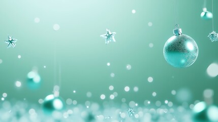 Festive teal Christmas ornament and stars on a sparkling background, conveying holiday joy and winter celebration theme.