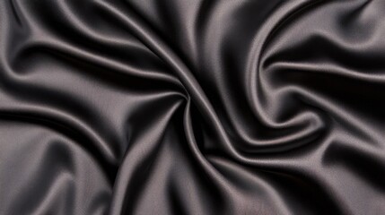 Obraz premium Black Satin Drape: A captivating, close-up shot of luxuriously smooth black satin, draped and flowing in a mesmerizing swirl. The soft, rich texture and deep.