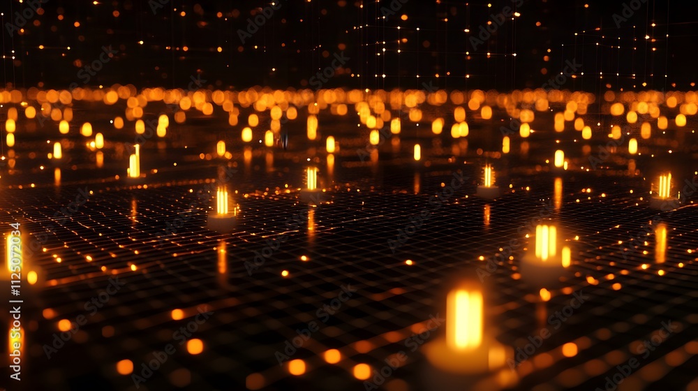 Fototapete a glowing mesh pattern forming a seamless flow of interconnected digital nodes.