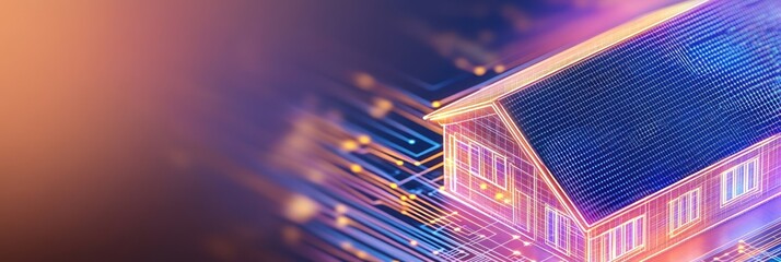 Futuristic digital house with glowing circuitry design