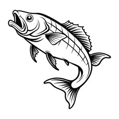 Fish vector art Solid Black color Isolated on a white background