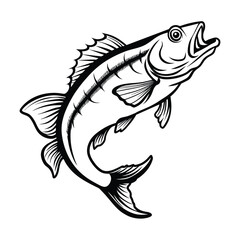 Fish vector art Solid Black color Isolated on a white background