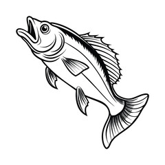 Fish vector art Solid Black color Isolated on a white background
