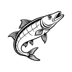 Fish vector art Solid Black color Isolated on a white background
