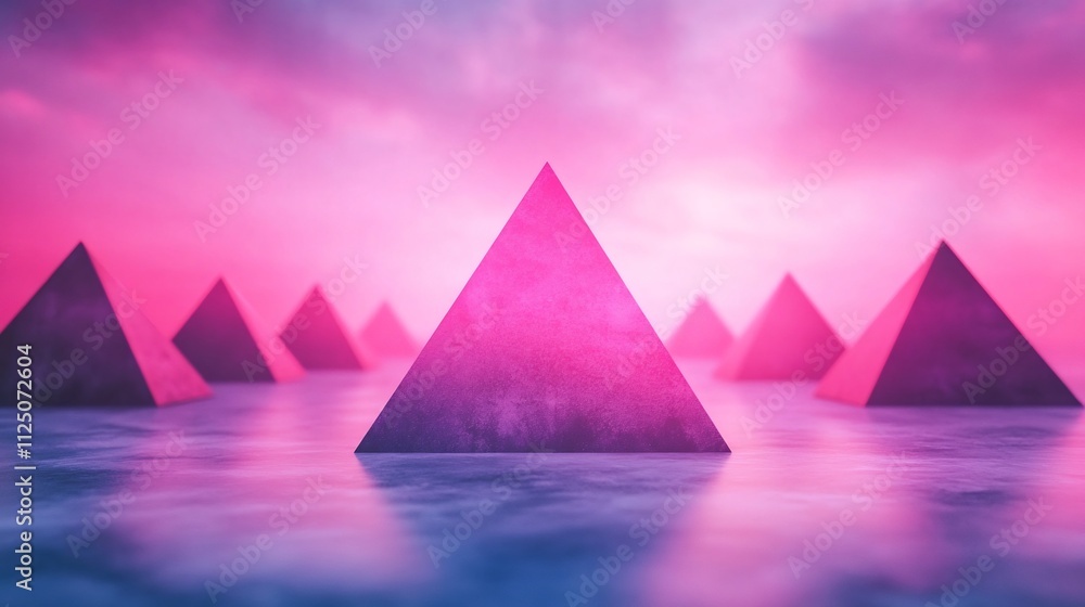 Poster ethereal 3d abstract space with floating geometric shapes and glowing atmosphere